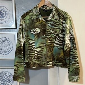 Vintage Sharon Endick Women’s Green Animal Print Jacket Size L